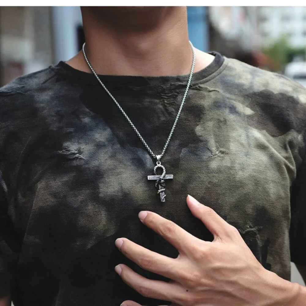 😍Gothic Snake Wrapped Cross Necklace for Men, BL55590026